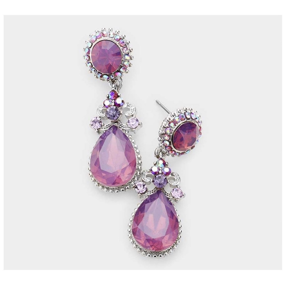 Glass crystal teardrop dangle evening earrings